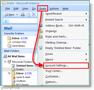 Zrzut ekranu kalendarza programu Outlook 2007 - ustawienia konta