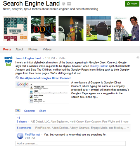 Strony Google+ - wyszukiwarka Land