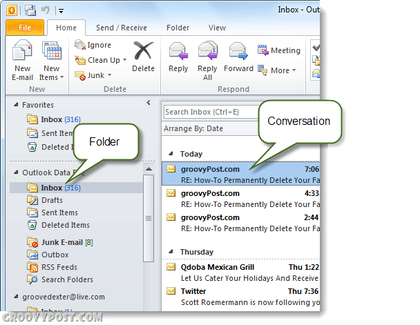Outlook 2010 rozmowy i foldery