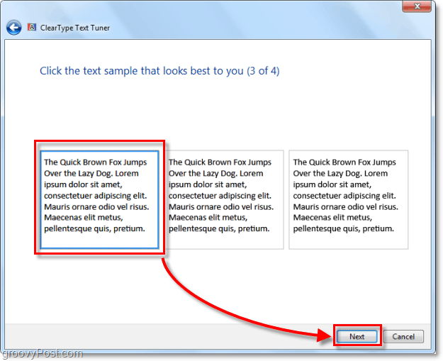 krok 3 kalibracji clearType w Windows 7