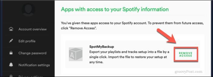 Odwołanie dostępu SpotMyBackup do Spotify