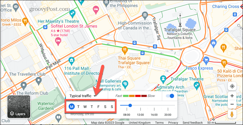 google maps typowy dzień ruchu