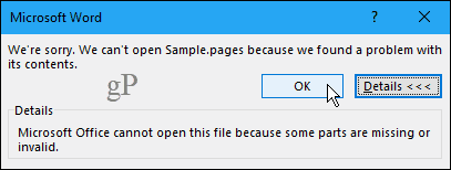 Nie można otworzyć dokumentu Pages w programie Word
