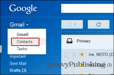 Kontakty Gmail gwiazda na pulpicie