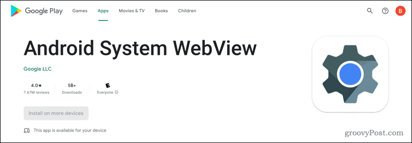 System Android WebView w sklepie Google Play