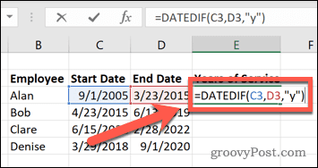 Excel pełna funkcja datedif
