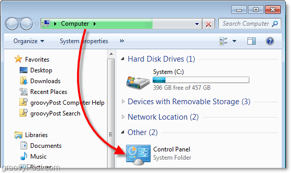 wyświetl panel sterowania z mojego komputera w Windows 7