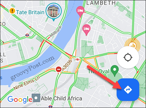 Przycisk wskazówek dojazdu na urządzenia mobilne w Mapach Google