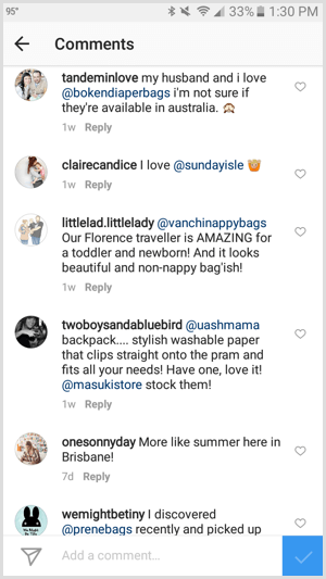 instagram tag biznes w komentarzach