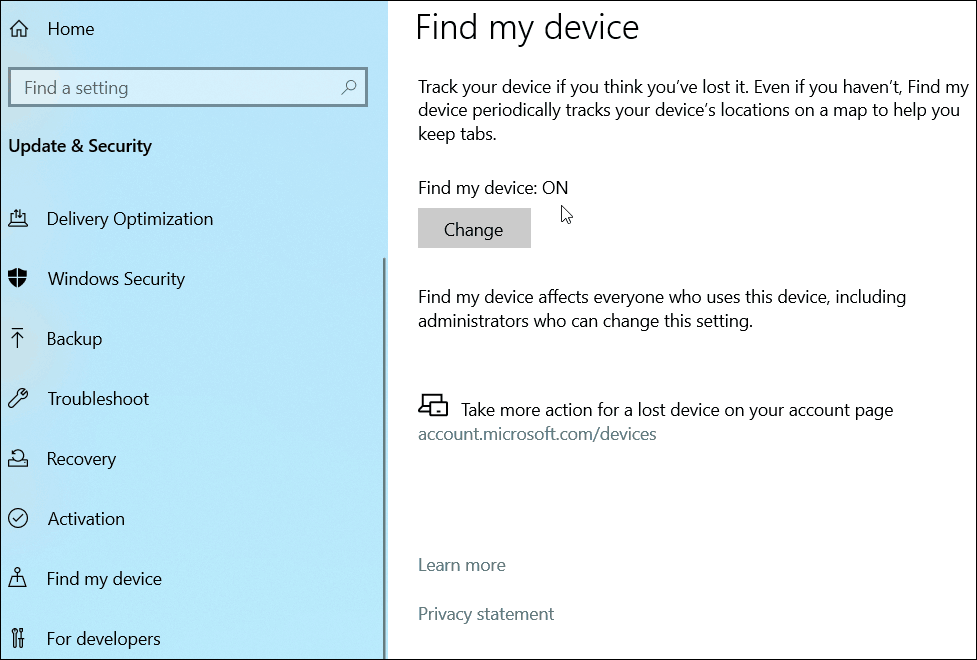 Znajdź moje urządzenie Windows 10