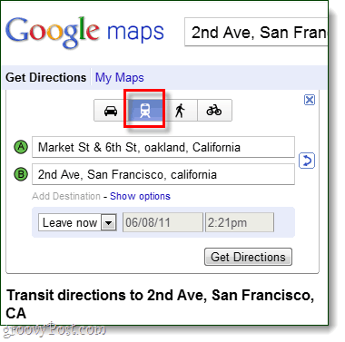 wskazówki dojazdu transportem publicznym w Mapach Google