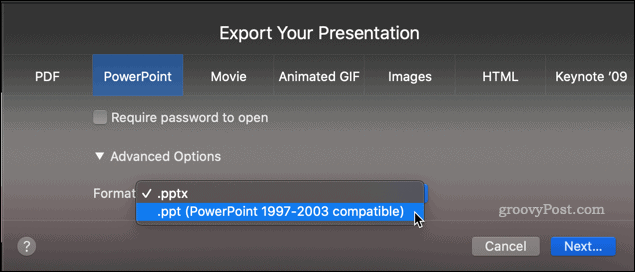 Eksportowanie prezentacji Keynote jako pliku PPT