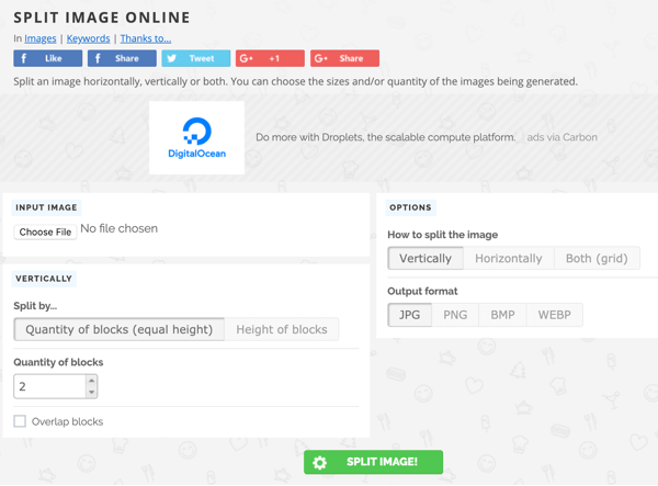 Użyj Pine Tools Split Image, aby podzielić obraz do opublikowania w kanale Instagram.