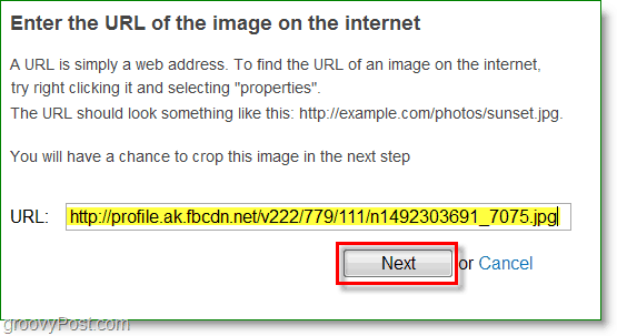 Zrzut ekranu Gravatar - wprowadź adres URL obrazu