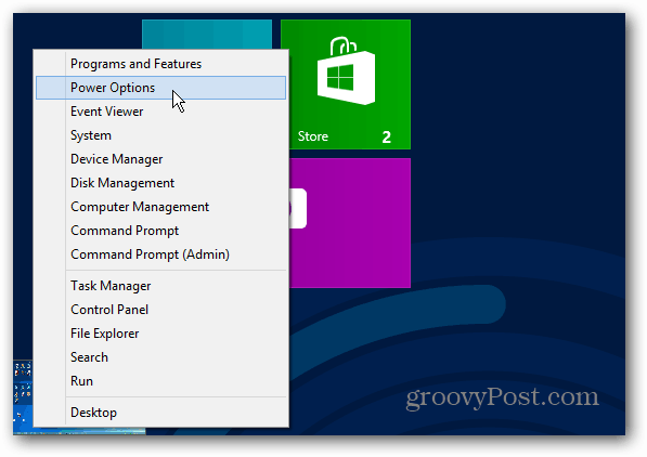 Menu zasilania Ekran startowy systemu Windows 8