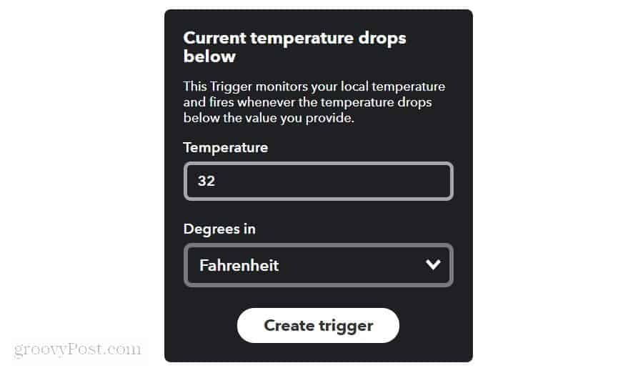 ustawienie limitu temperatury pogodowej w ifttt