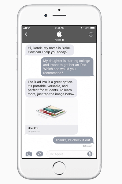 Firma Apple wprowadziła Business Chat, nowy, skuteczny sposób łączenia się firm z klientami za pośrednictwem iMessage.