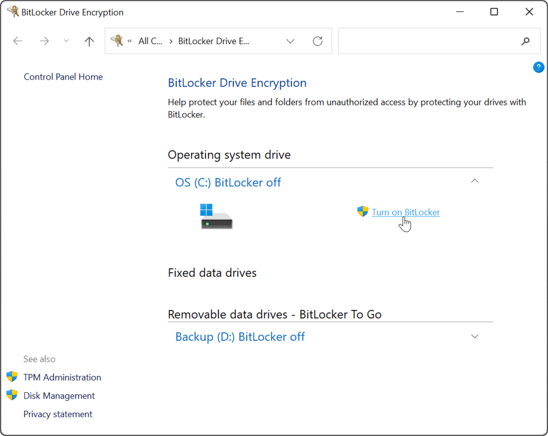 włącz funkcję BitLocker