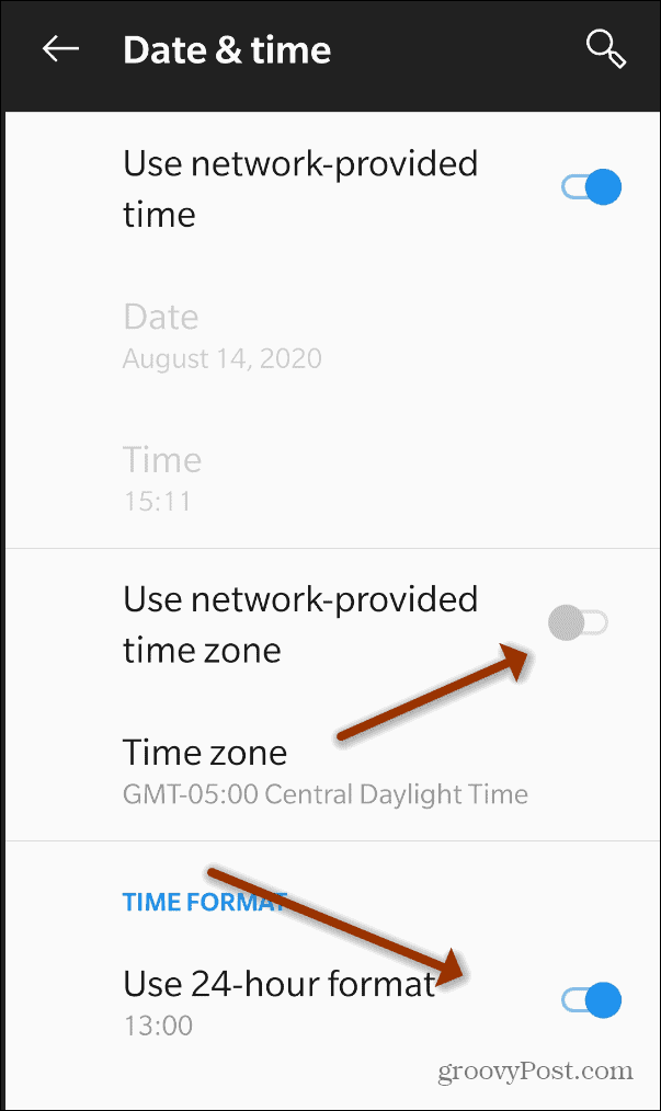 24-godzinna strefa czasowa Android