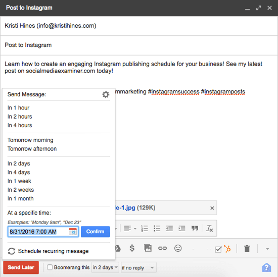bumerang dla przypomnienia w Gmailu