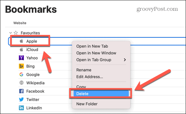 safari usuń zakładki mac