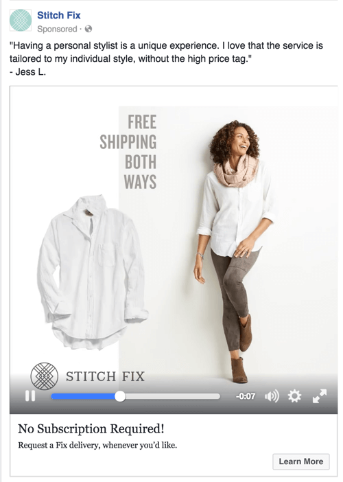 stitch fix retargetowanie reklam wideo na Facebooku