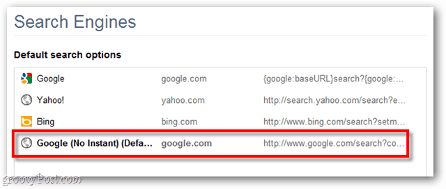 Domyślne opcje wyszukiwania w Google Chrome