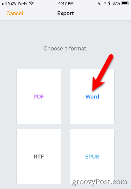 Dotknij Word in Pages dla iOS