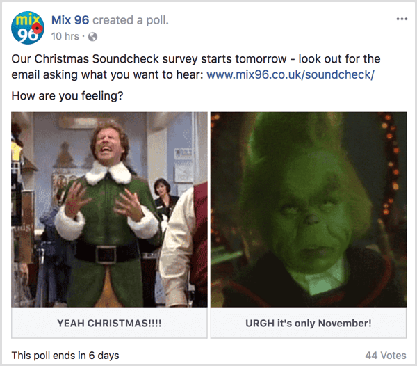 Przykład motywu świątecznego ankiety na Facebooku