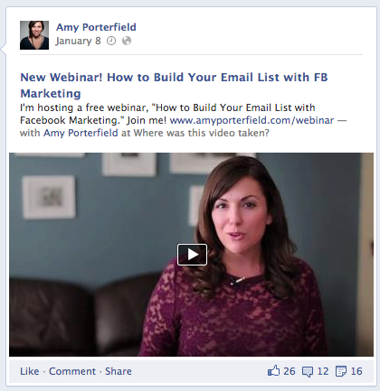 Amy Porterfield Reklama na webinarium na Facebooku