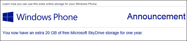 Użytkownicy Windows Phone otrzymują 20 GB bezpłatnej przestrzeni SkyDrive