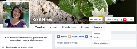 menu rozwijane profilu na Facebooku