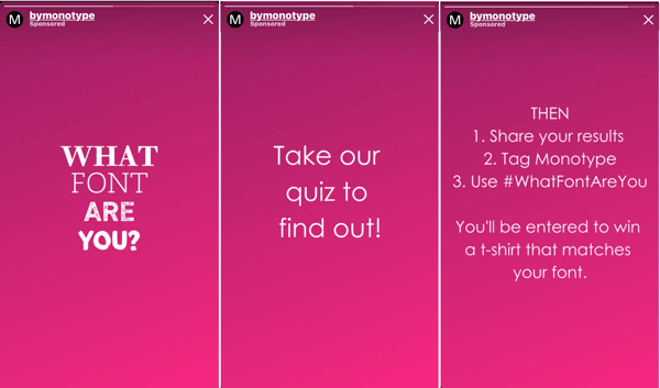 Jak zwiększyć zaangażowanie w historię na Instagramie, pozyskać DM obserwujących, przykład 2 quizu o czcionkach autorstwa Monotype