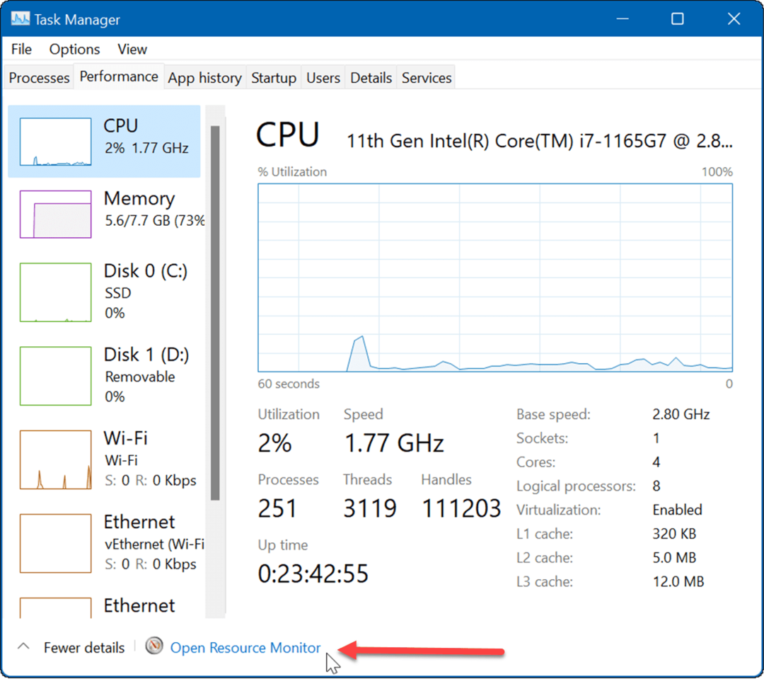 monitor zasobów napraw wolny internet w systemie Windows 11