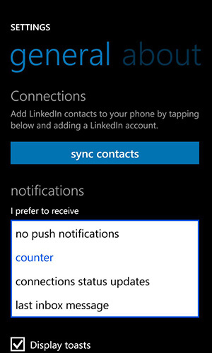połączone w aplikacji dla opcji powiadamiania z Windows Phone