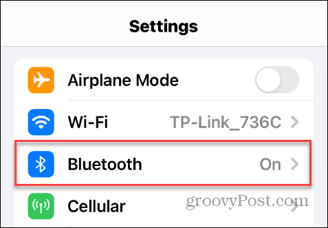 Opcja Bluetooth w Ustawieniach iOS