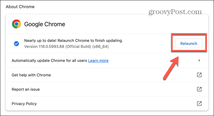 ponowne uruchomienie Chrome