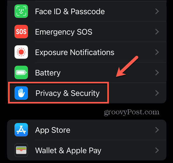menu prywatności i bezpieczeństwa iOS