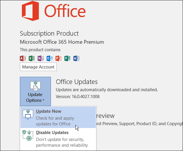 Aktualizacja pakietu Office 2016