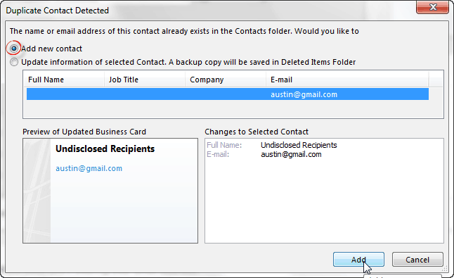 Wyświetlaj program Outlook, aby wysyłał wiadomości e-mail do nieujawnionych odbiorców