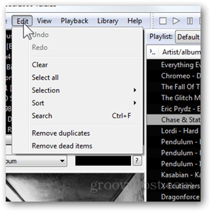 Funkcje menu edycji foobar2000 usuń duplikaty usuń martwe elementy