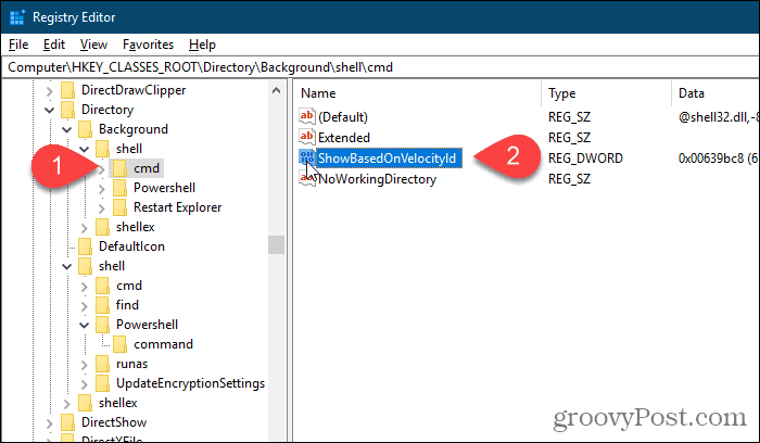 Zmień nazwę tła cmd HideBasedOnVelocityId w Edytorze rejestru systemu Windows