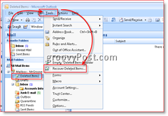 Obraz na temat odzyskiwania usuniętych elementów w programie Outlook 2007