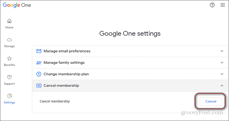 Anuluj członkostwo w Google One