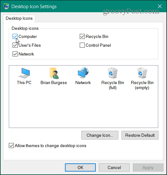 ikony przywracają ikony pulpitu w systemie Windows