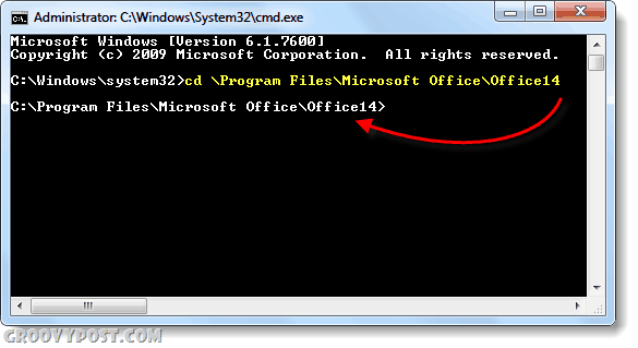 nawiguj cmd do folderu office 14 2010 w Windows 7