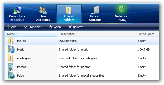 Utwórz foldery współdzielone Windows Home Server