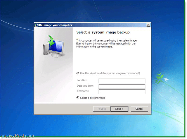 wybierz kopię zapasową obrazu systemu Windows 7