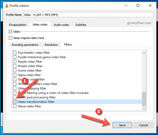 Dodanie filtru rotacji do wideo VLC w systemie Windows