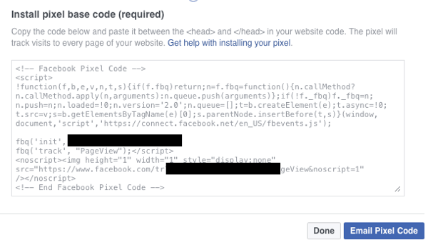 Upewnij się, że masz w witrynie zainstalowany kod podstawowy pikseli Facebooka.